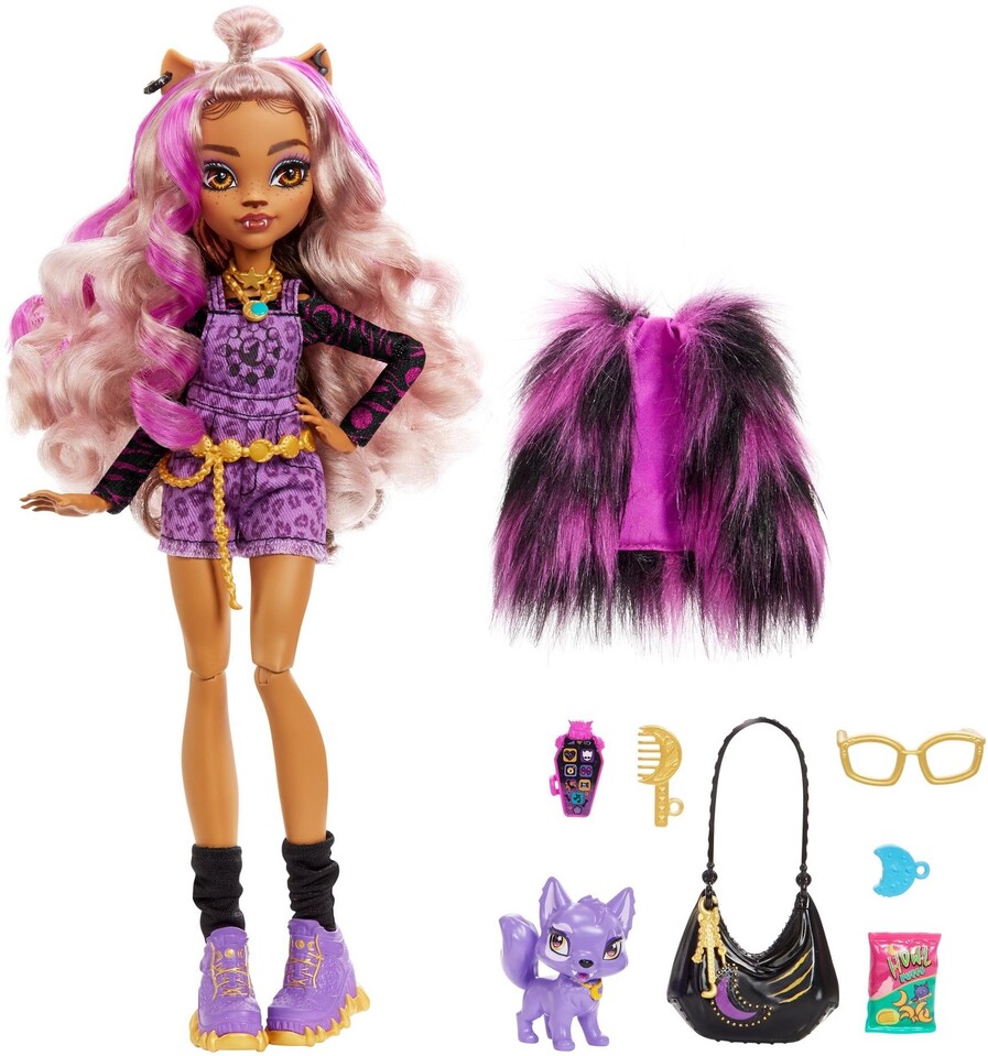 Mattel Monster High Clawdeen Wolf Doll With Purple Streaked Hair And Pet Dog