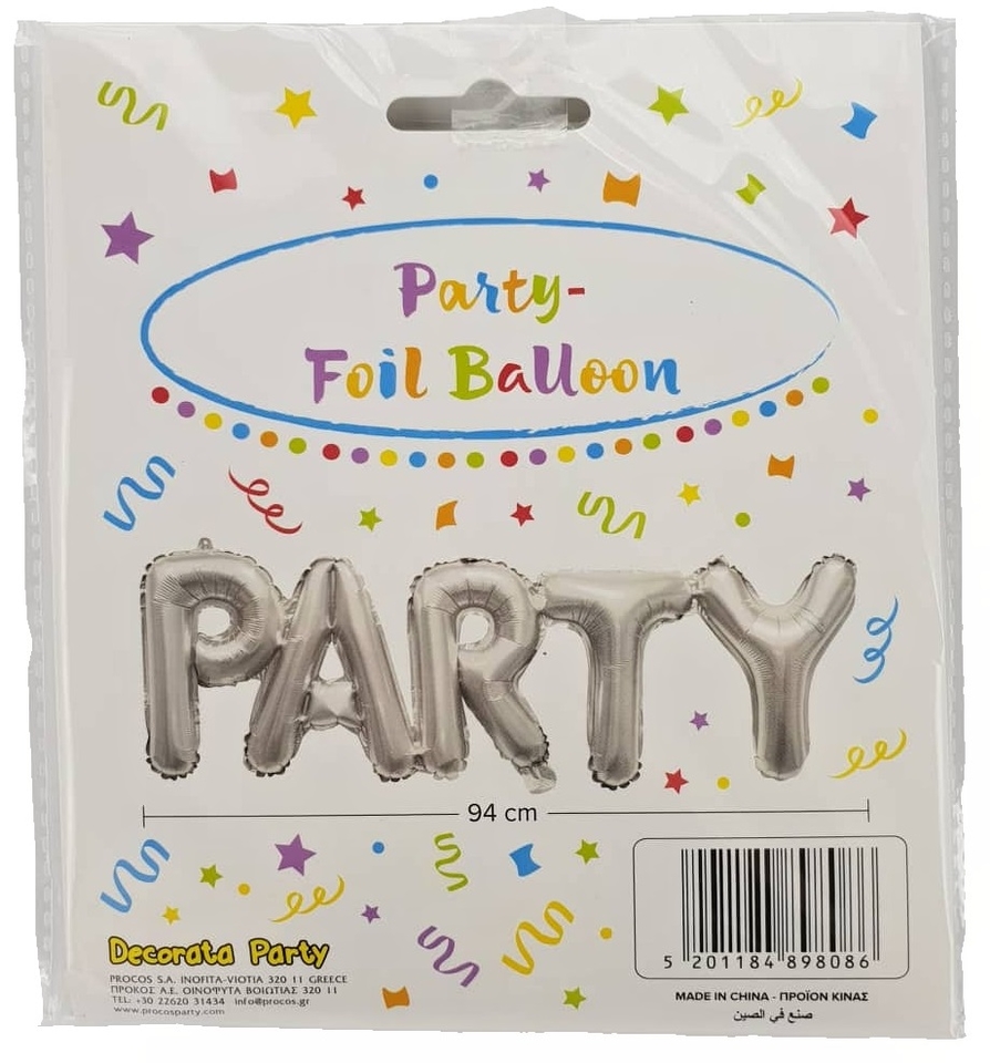Balón strieborný - nápis párty