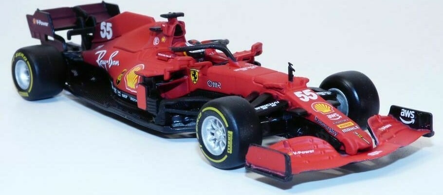 Bburago 1:43 Ferrari Racing F1 SF21 #55 (Carlos Sainz) with helmet - hard case