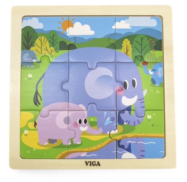 Viga Drevené puzzle slon 9ks