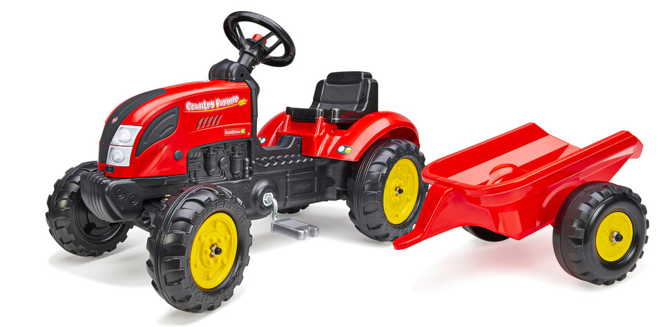 Falk šliapací traktor 2058L Country Farmer s vlečkou - červený
