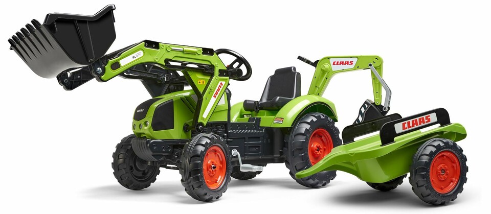 FALK Šliapací traktor 2070Y Claas Arion 430 s nakladačom, rýpadlom a vlečkou