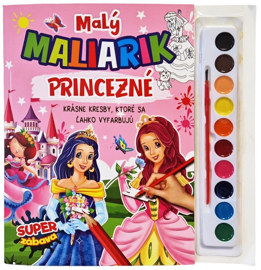 Malý maliarik princezné omaľovánka so štetcom a farbami