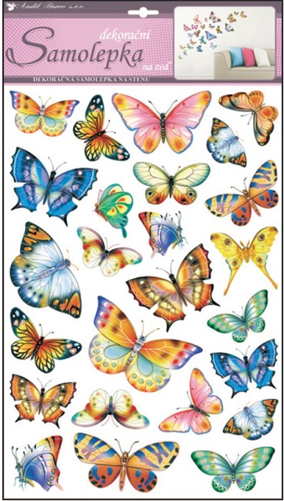 Samolepka Motýle farebné 30x53cm