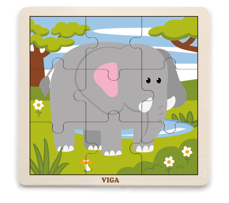 Viga Drevené puzzle slon 9ks