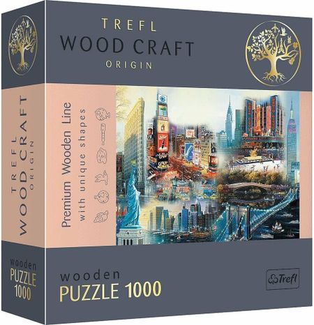 Trefl Drevené puzzle 1000 - New York - koláž