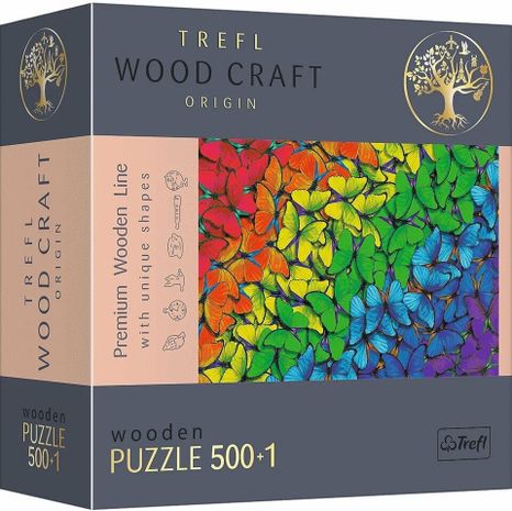 Trefl Drevené puzzle 501 - Dúhové motýle