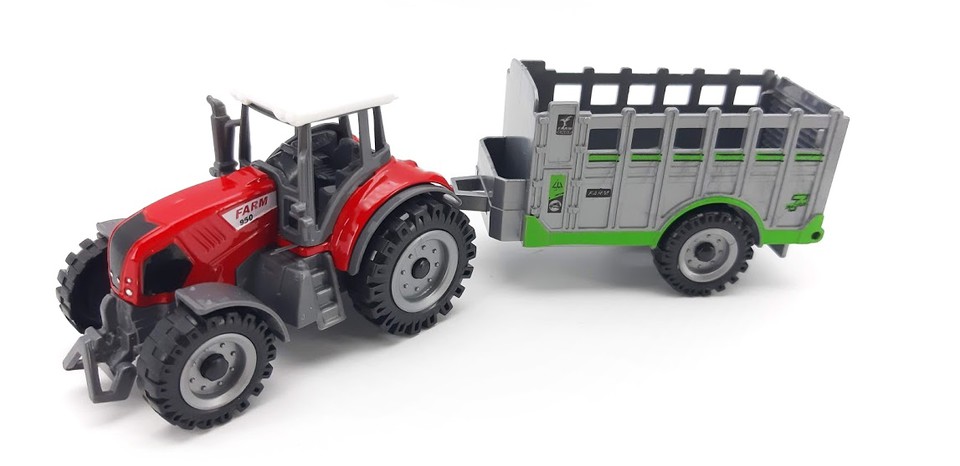 Kovový Traktor s ohrádkou 19cm - oranžová
