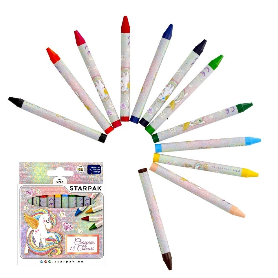 Voskové ceruzky 12 farieb Jednorožec STARPAK